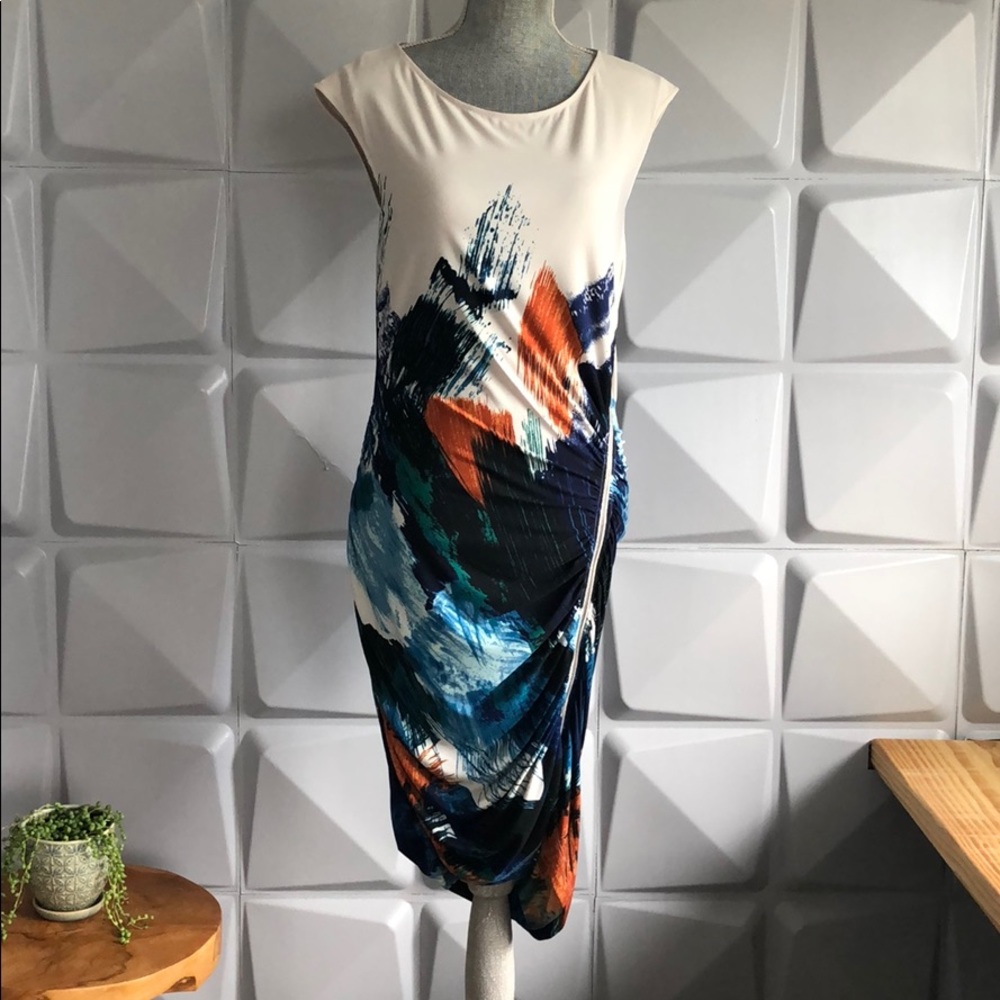 BCBG Maxazria abstract print midi dress